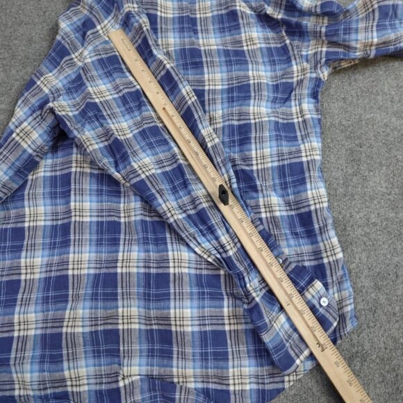 Robert Talbot Mens Shirt XL  Blue Plaid Long Sleeve Linen Made in Portugal - Picture 9 of 10